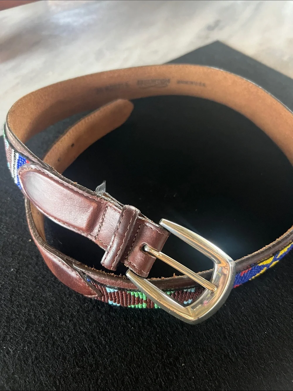 Brighton Brown Leather Belt with Multicolor Beading